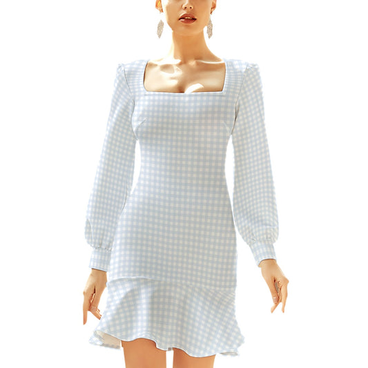 Blue Gingham Women's Ruffle Hem Dress