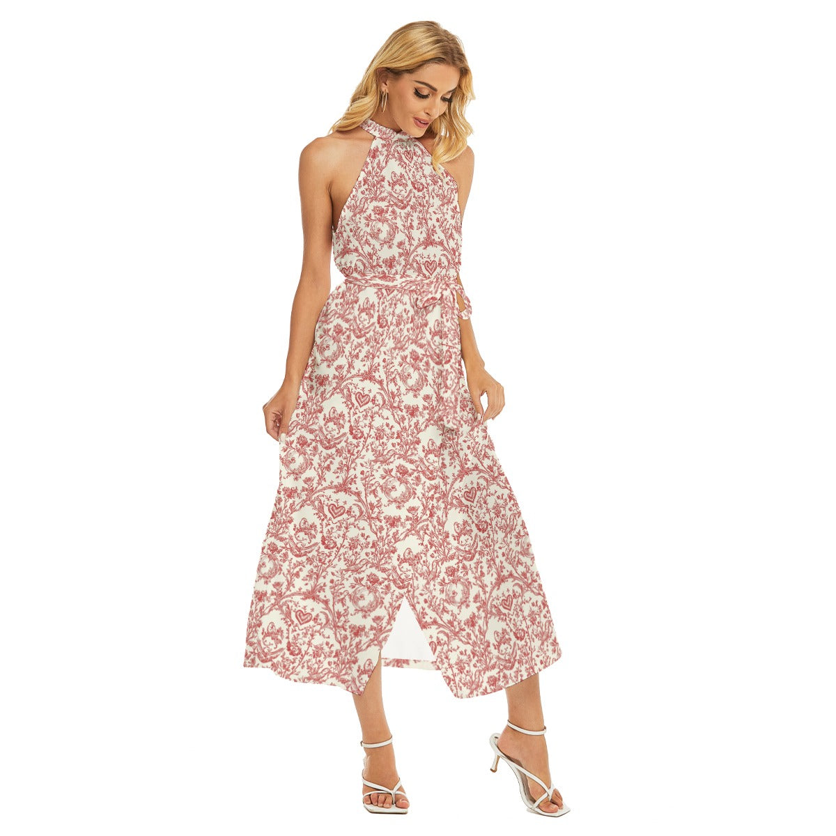 Valentine Toile Halter Wrap Dress