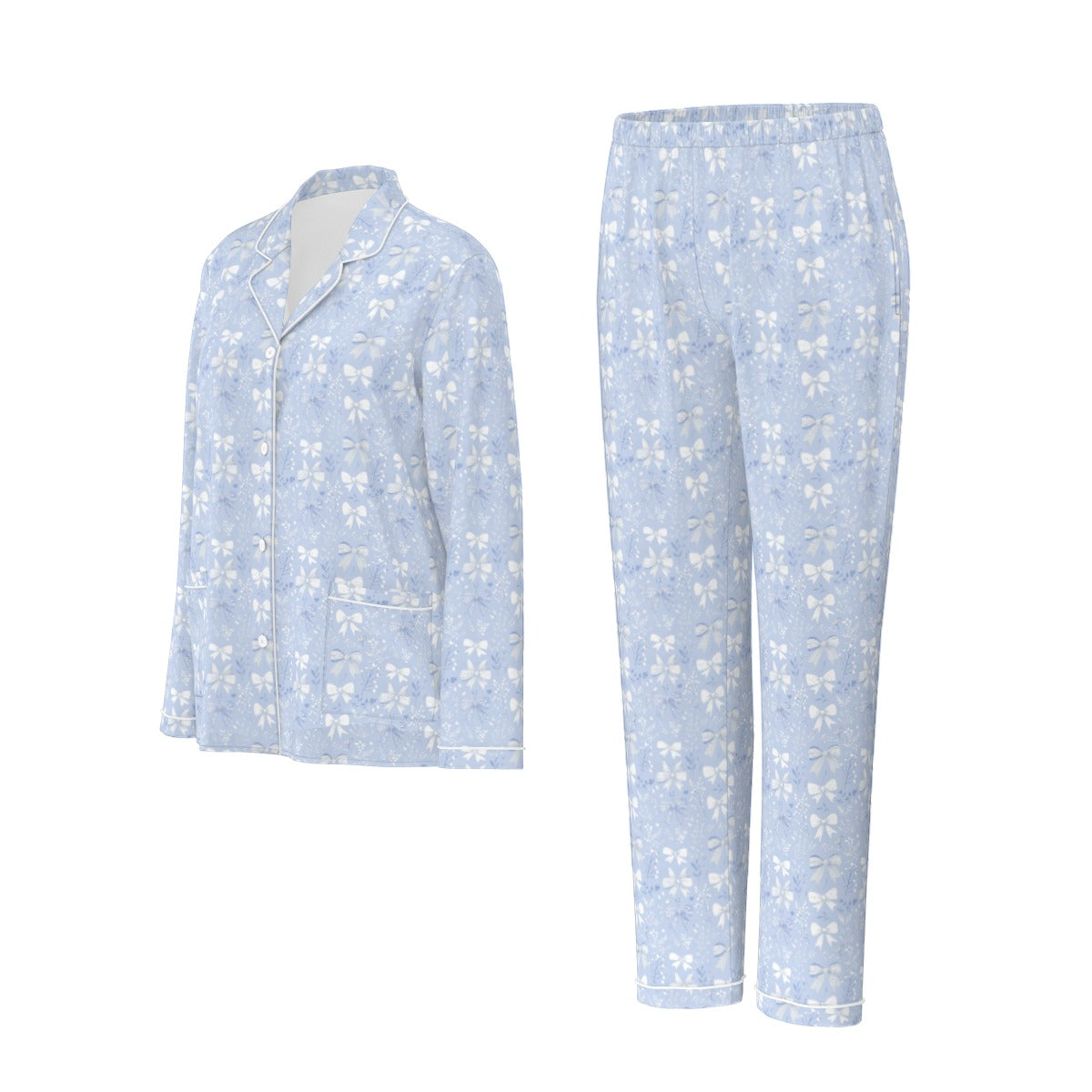 Blue Bow Women's Button Down Sleep Set