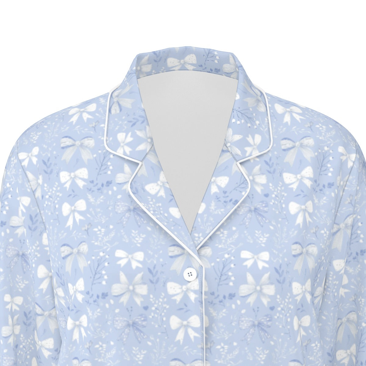 Blue Bow Women's Button Down Sleep Set