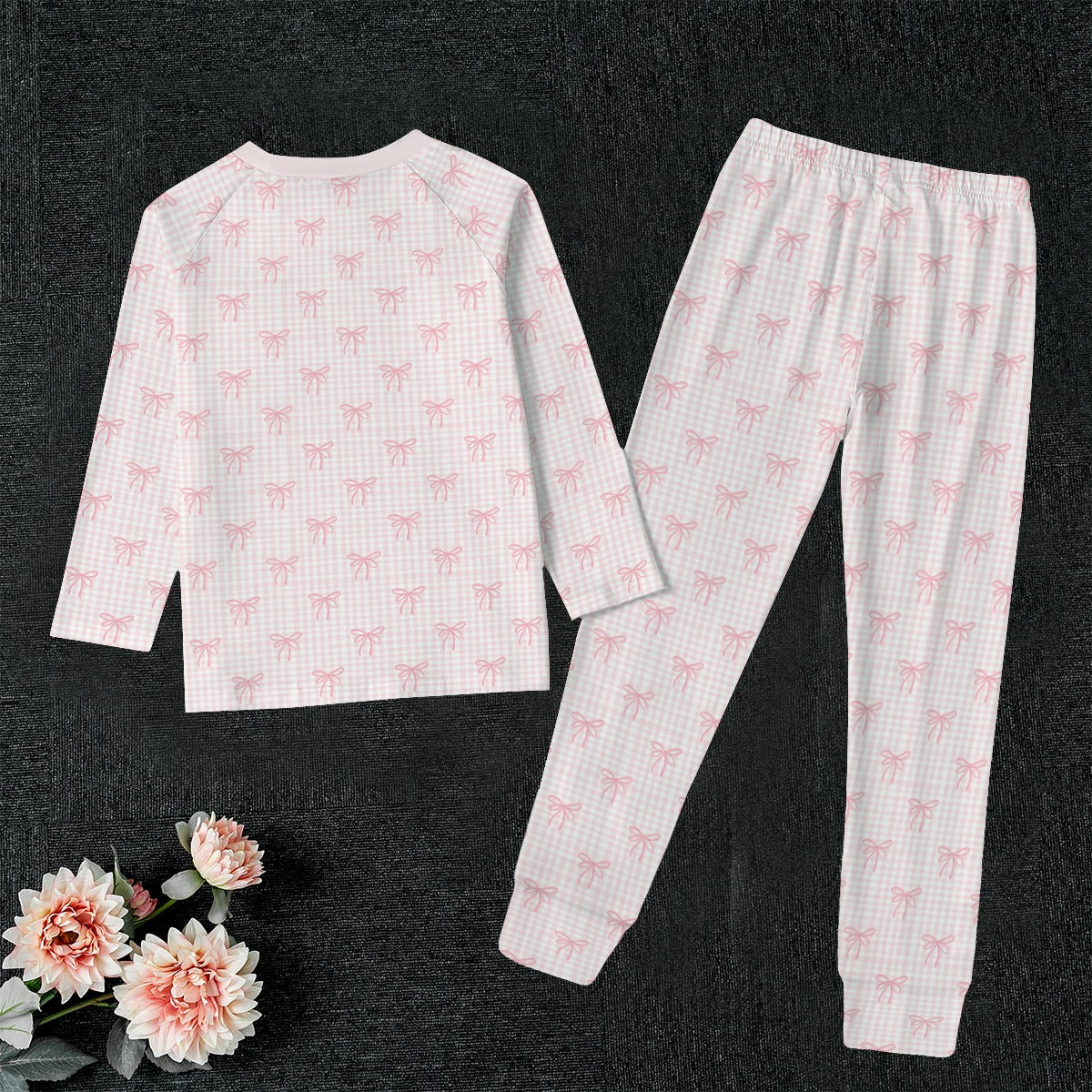 Pink Gingham and Bows Kid's Two-Piece Sleep Set