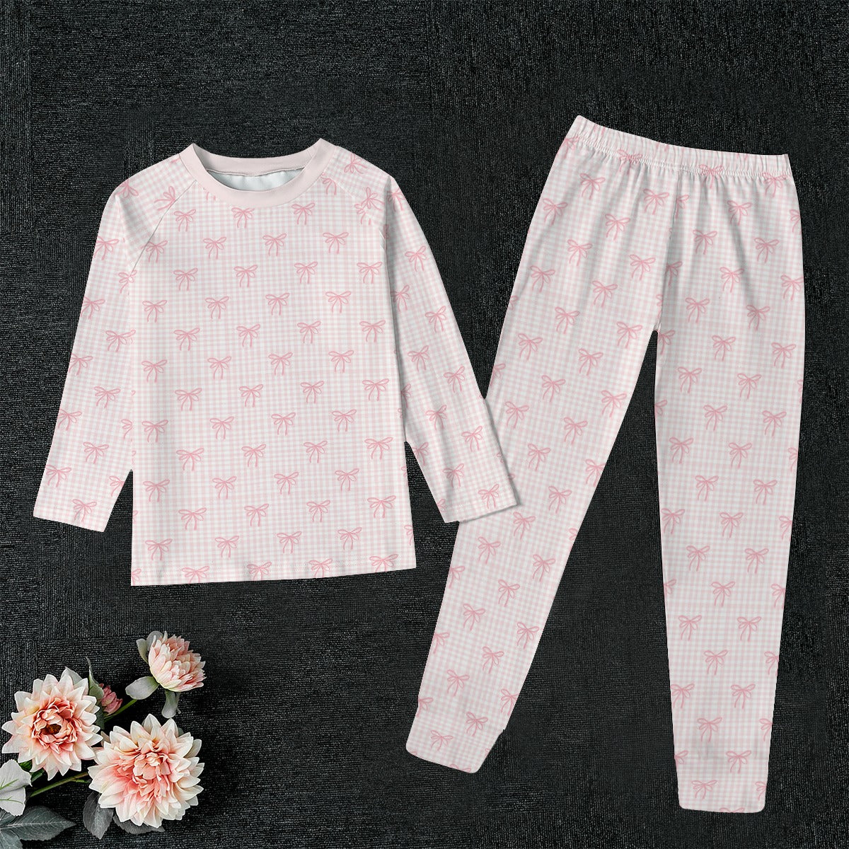 Pink Gingham and Bows Kid's Two-Piece Sleep Set