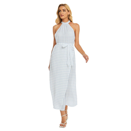 Blue Gingham Women's Halter Wrap Dress